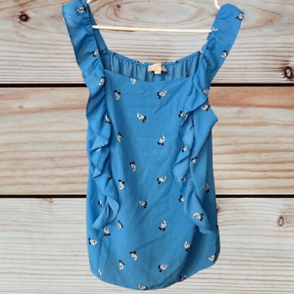 Loft Outlet Blue Tank Top White Flowers Size Medium - Picture 1 of 5